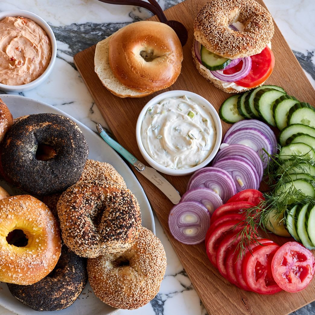 Fresh bagels and spreads